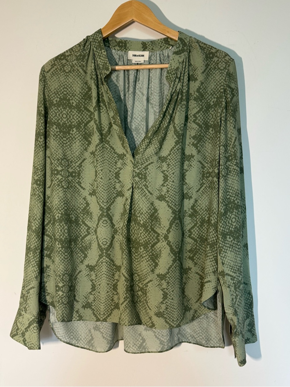 Zadig & Voltaire Tink Python Print Popover Blouse Green Size M π - Picture 8 of 11